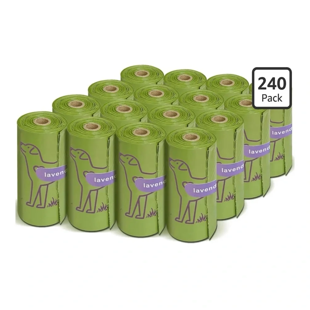 Dog Bags For Walking Lavender Scent 240 Pack Green Bag On Roll NEW